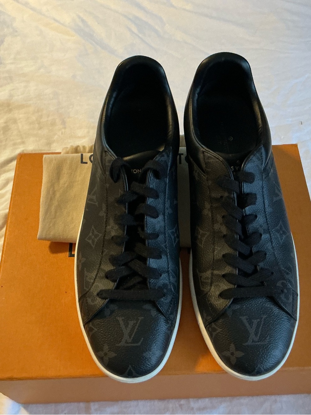Louis Vuitton Men’s Black Monogram Low-Top Sneakers with White Sole